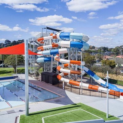 Parque aquático passeio grande jogo e escorregas tubo de fibra de vidro piscina acessórios para crianças