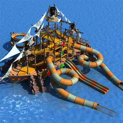 Bom preço. Slide de Parque Aquático em forma de navio pirata personalizado Fibra de vidro Parque aquático de brinquedos com casco de concreto para parques aquáticos on-line