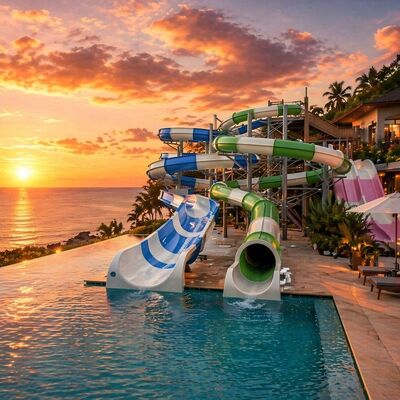 qualidade Slide de água de fibra de vidro espiral aberta fechada espessura 6-8mm para piscina comercial e hotel resort divertimento Fábrica