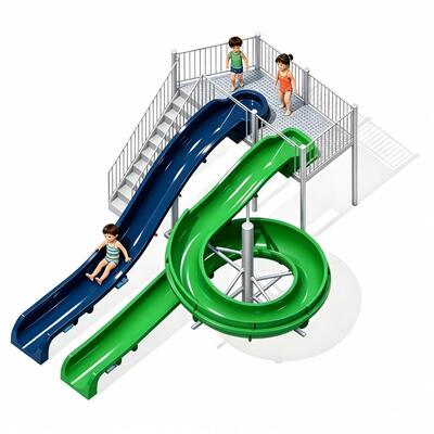 Combinação de escorrega de água em espiral compacta e reta de fibra de vidro para escorrega de piscina de parque aquático comercial