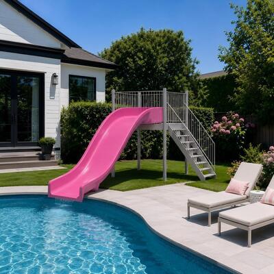 Residencial Slide de água de fibra de vidro rosa larga e durável para adultos Piscina privada e divertimento de brincar para crianças