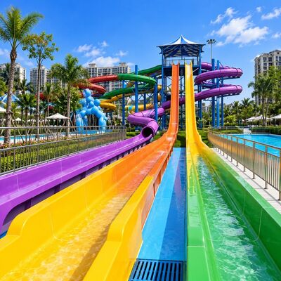 qualidade Deslizamento de água de alta velocidade de fibra de vidro de várias pistas de corrida Flume Ride para equipamentos de parques aquáticos Fábrica