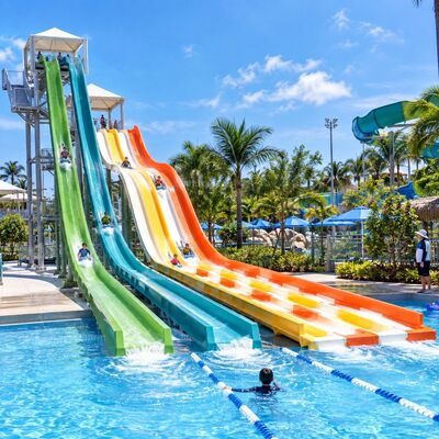 qualidade Rainbow Racer Water Slide Multi Lane Slide de fibra de vidro para parque aquático Fábrica